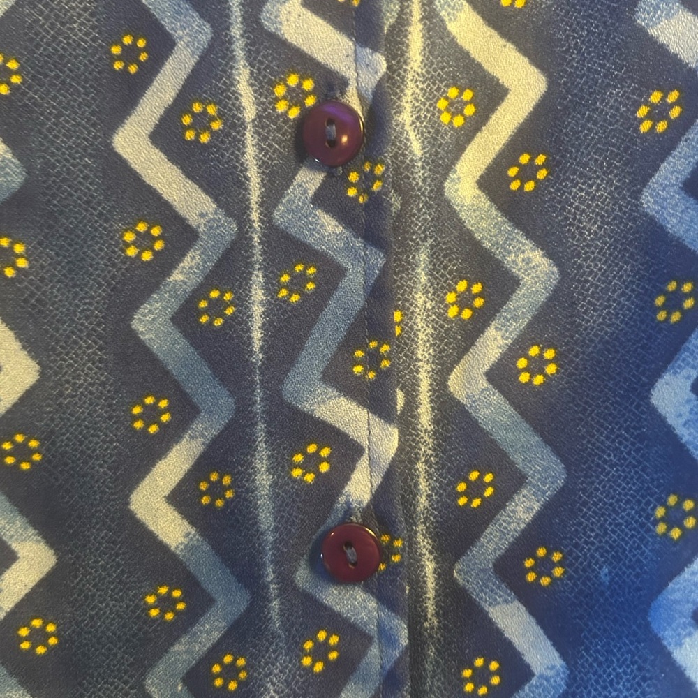 Blue Patterned Button-Up Shirt - image 2